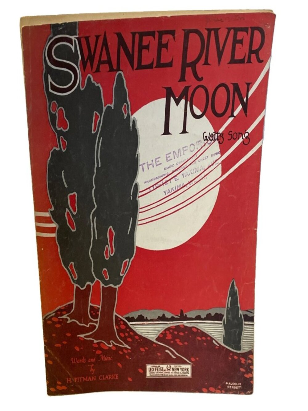1921 Swanee River Moon Waltz Sheet Music H. Pitman Clarke Art Deco Cover Vintage